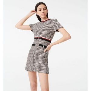 Maje Black and White Mini Dress with Red Accents